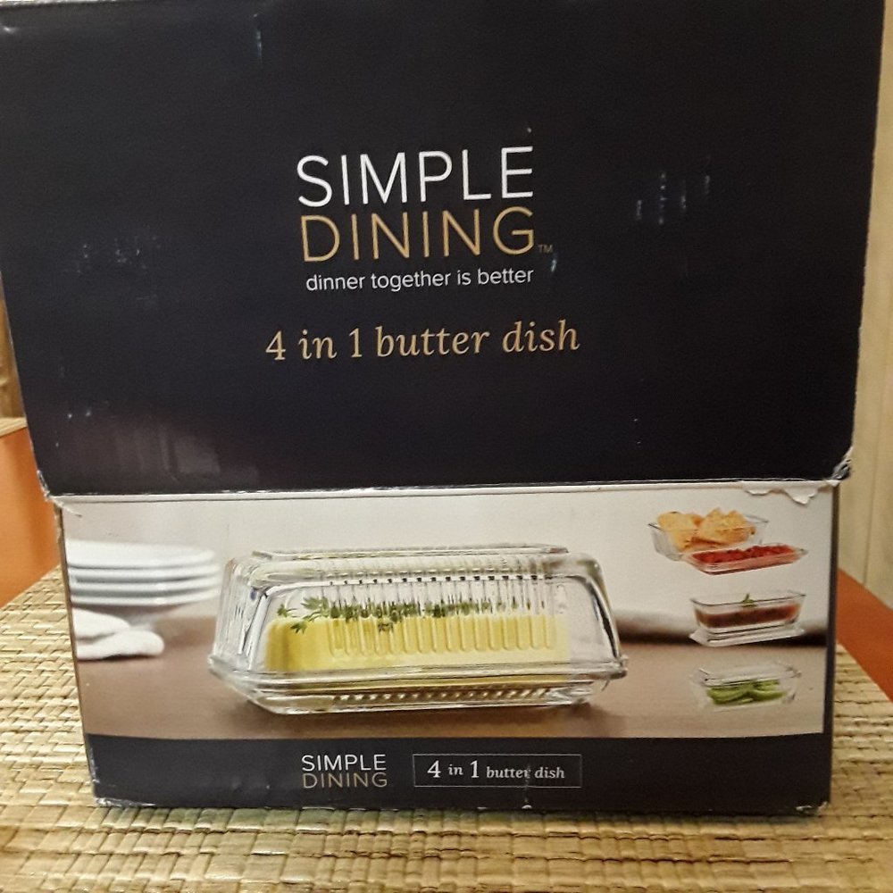 Simple Dining 4 in 1 Clear Glass Covered Butter Dish